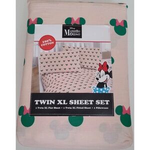 Disney Minnie Mouse Multicolor Twin Extra Long Bed 100% Cotton Sheet Set NWT